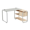 **Mesa de Escritório Moderna com Design Minimalista e Prateleiras de Armazenamento**