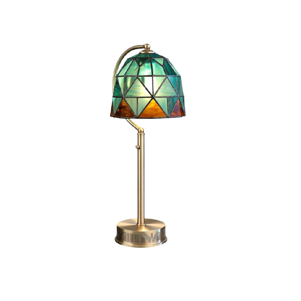 Título técnico em português: **Lâmpada de Mesa Art déco com Cabeça de Vidro Colorido**