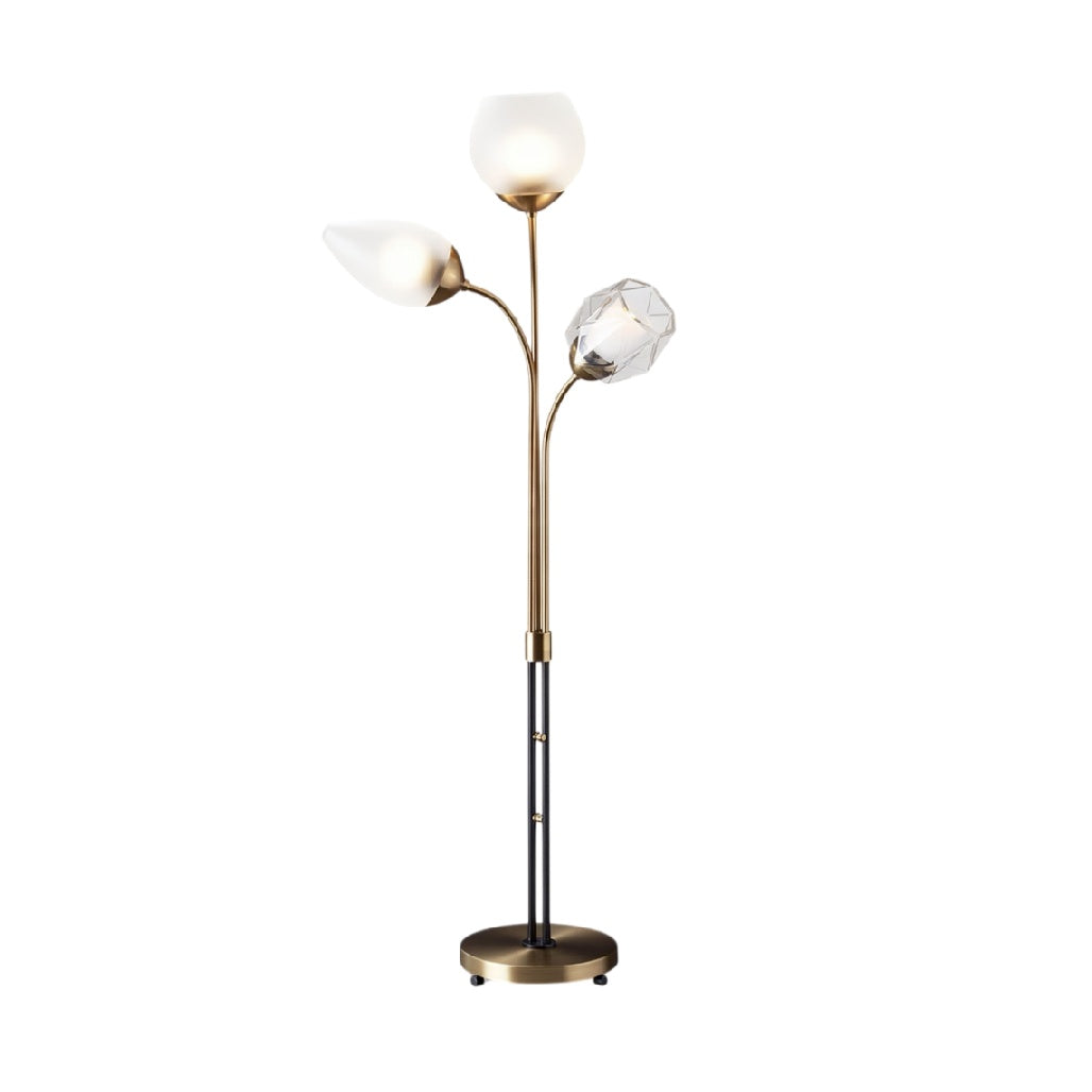 **Luminária de pé moderna com três braços e design geométrico**