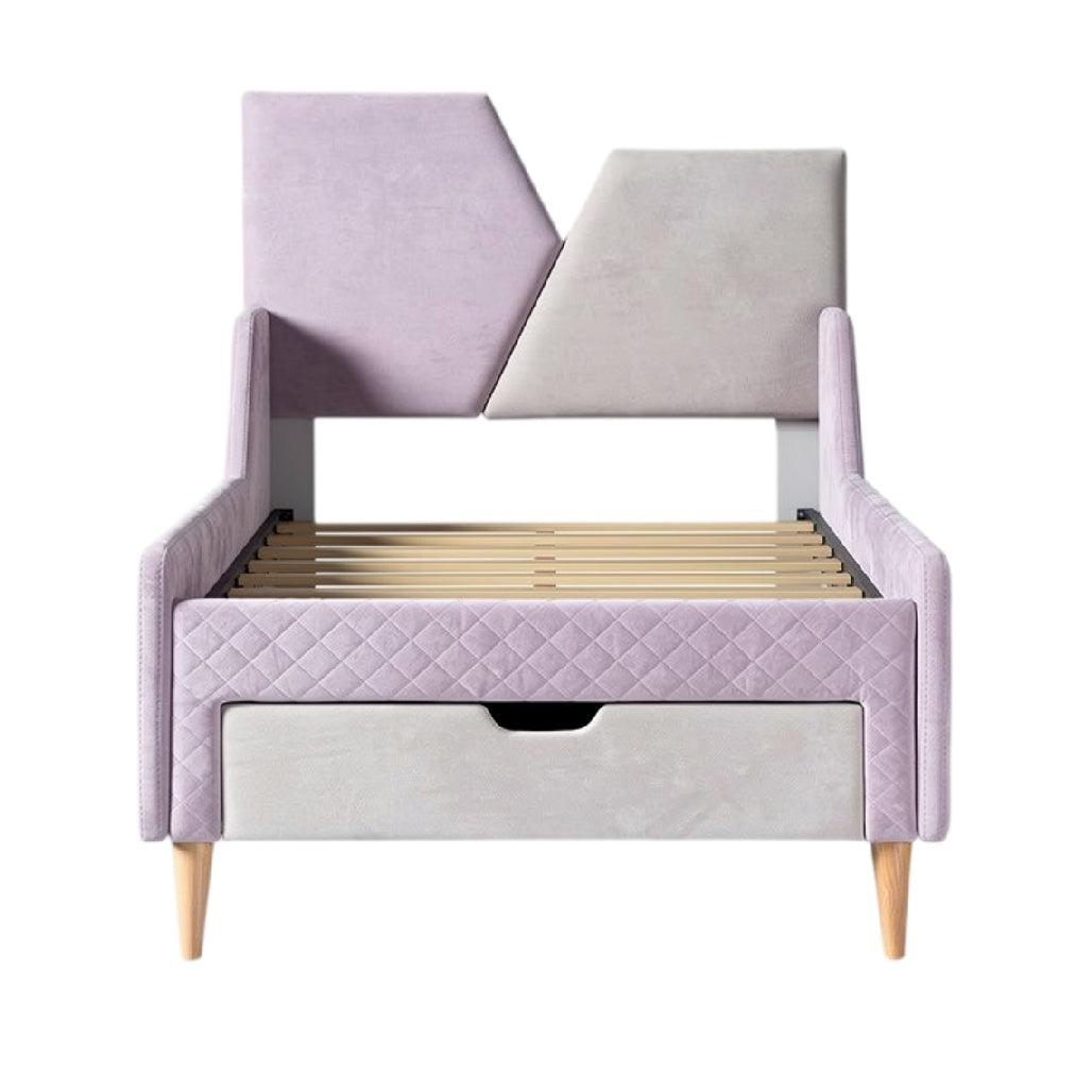 **Cama Infantil Moderna com Cabeceira Geométrica e Gaveta**